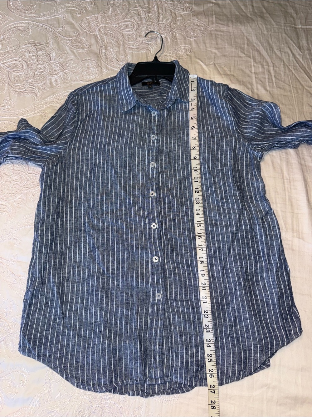 Quince 100% European Linen Button Front Shirt Blue White Stripe Size M - Picture 6 of 9